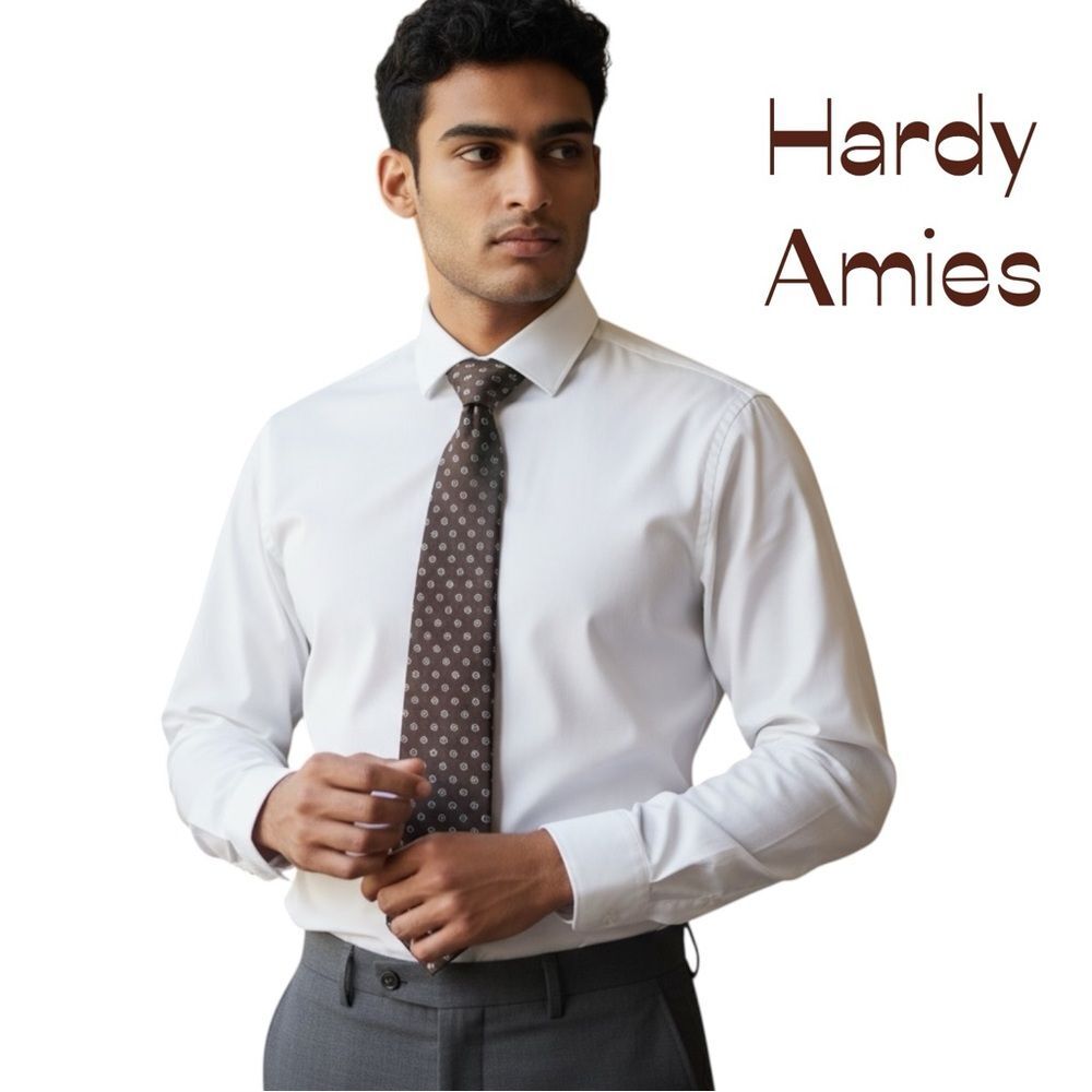 Hardy Amies Brown White Men’s Necktie NWOT Career Office